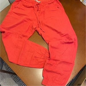 Love tree orange loose linen pants, women medium, drawstring
